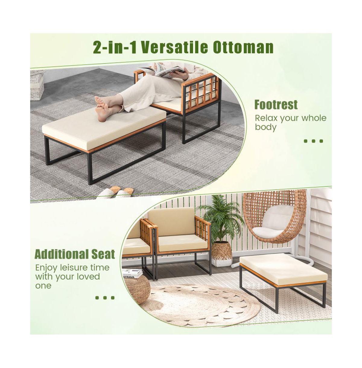 Boyel Living Patio Acacia Wood Armchair with Long Ottoman and Seat Back Cushions