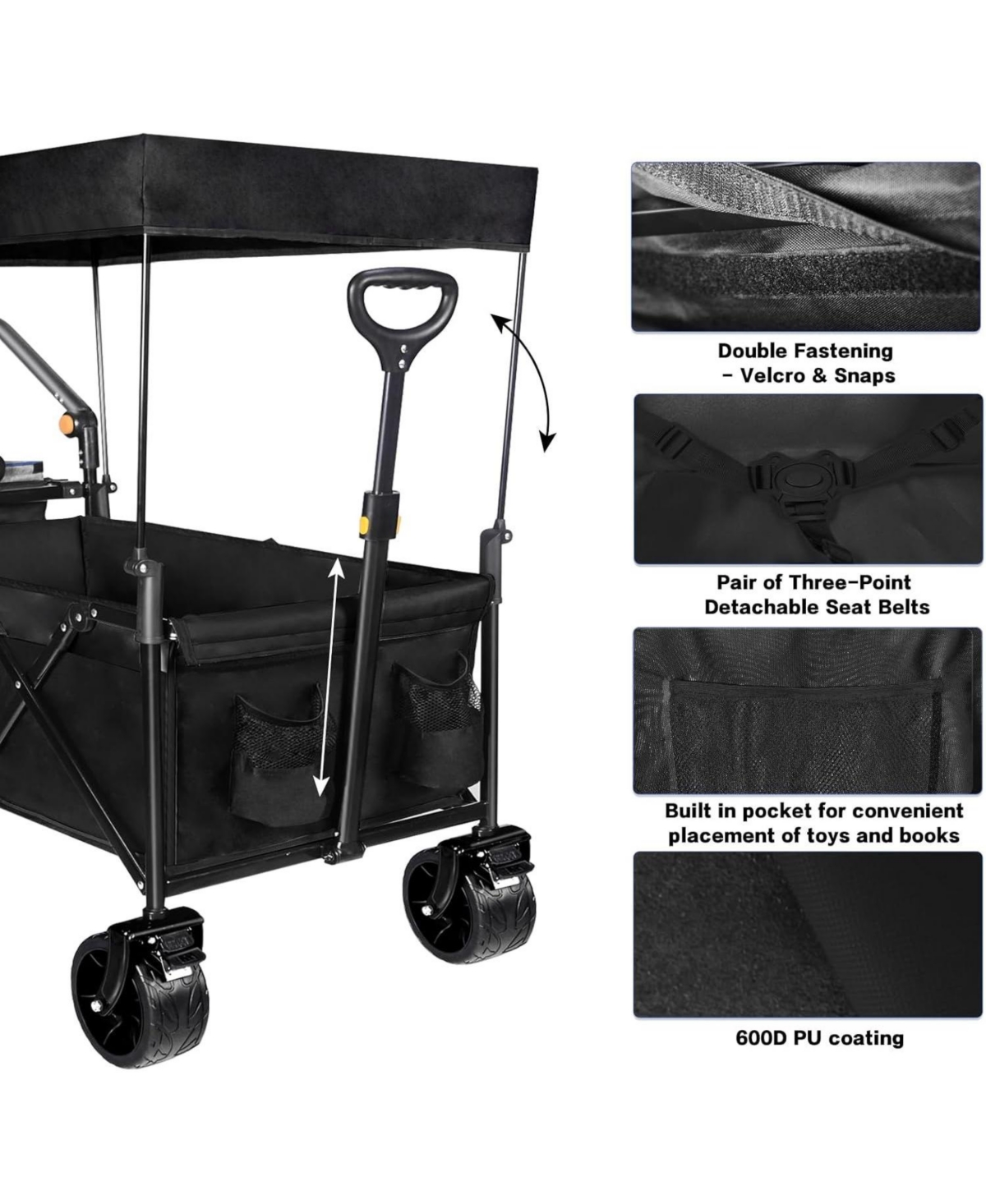 Mountaintop Collapsible Wagon with Removable Canopy,4" All-Terrain Brake Wheels, Adjustable Handles