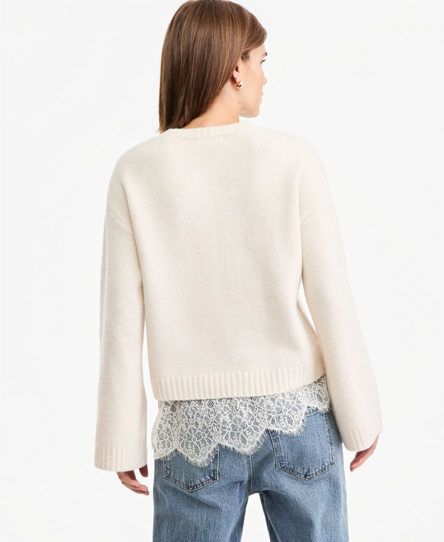 Женский свитер And Now This Petite Long-Sleeve Crewneck Lace, цвет: Меланжевый серый — фото 6