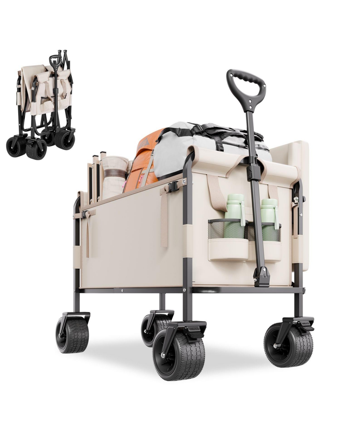 Mountaintop Collapsible Folding Wagon, 550lb 220L, 2-in-1 Bench Cart, Adjustable Handle for Grocery, Camping and Gardening