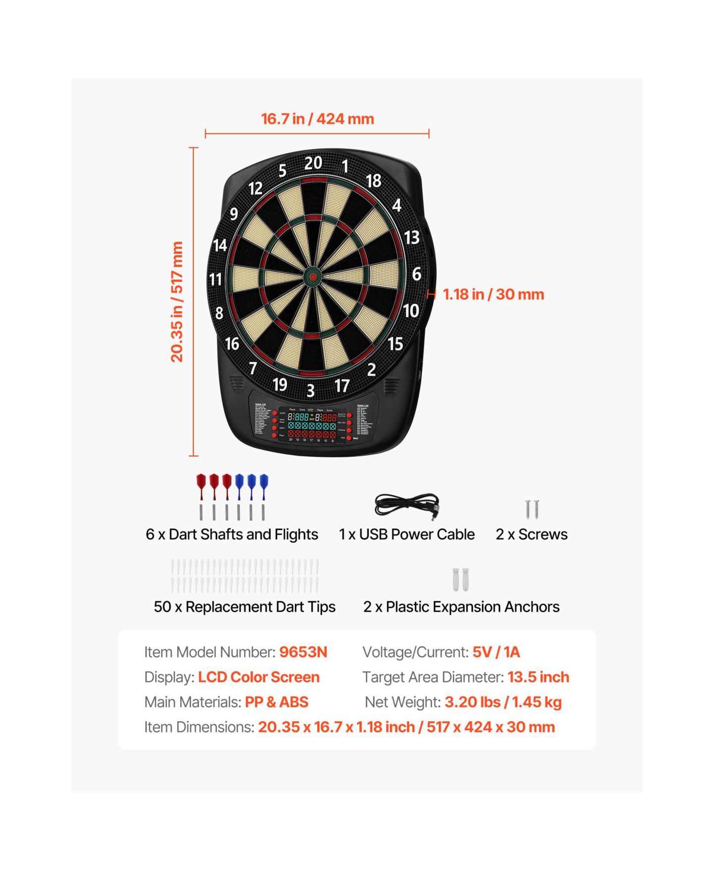 Детская игрушка HONGGE Electronic Dart Board with 43 Games, Ages 3+, цвет: Чёрный — фото 5