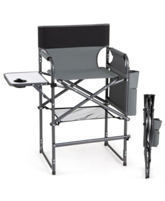 26'' Folding Tall Director Chair with Side Table Cup Holders Storage Pockets