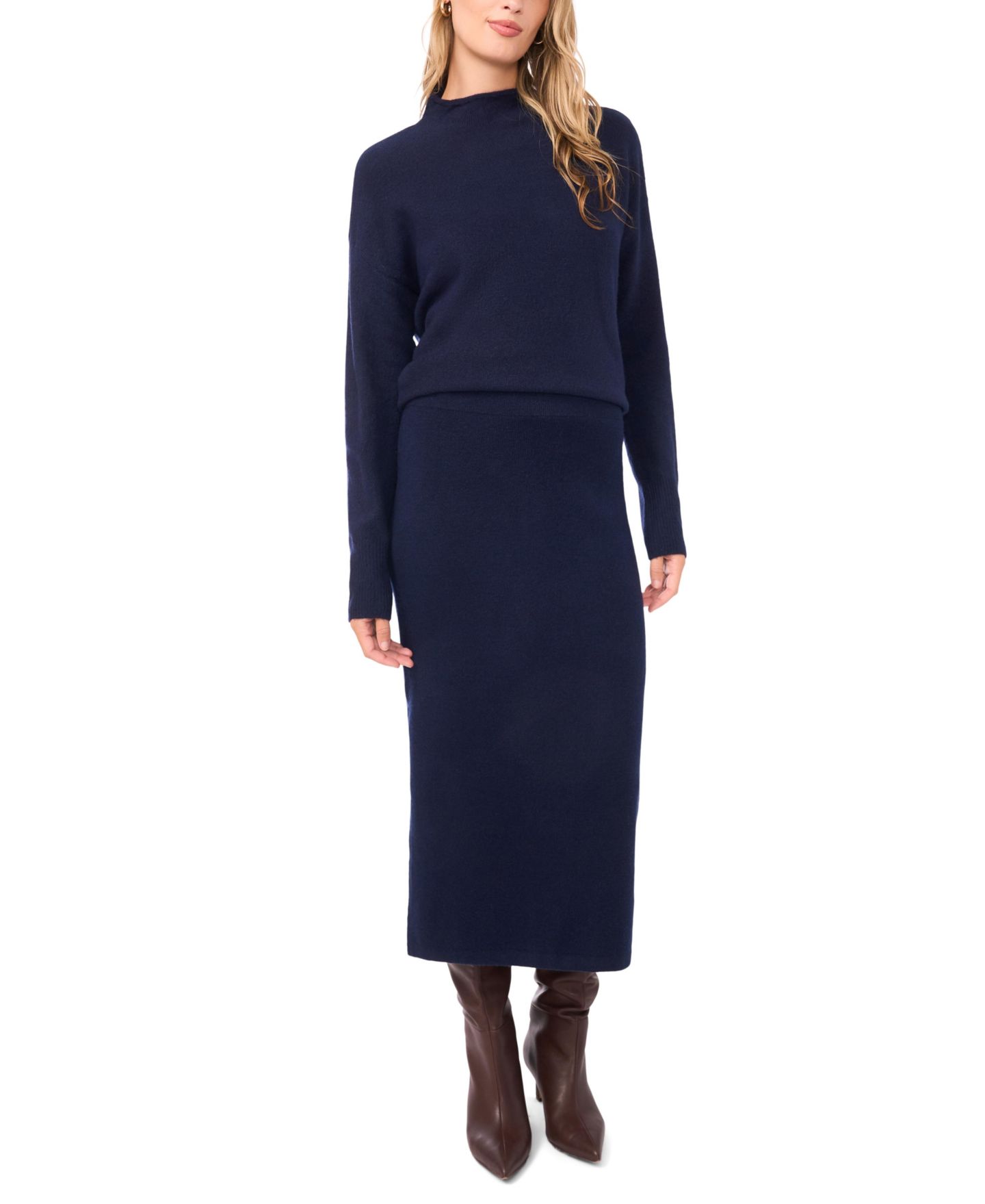 Женская юбка 1.STATE Side Slit Pencil Midi Sweater Skirt, цвет: Тёмно-синий — фото 2