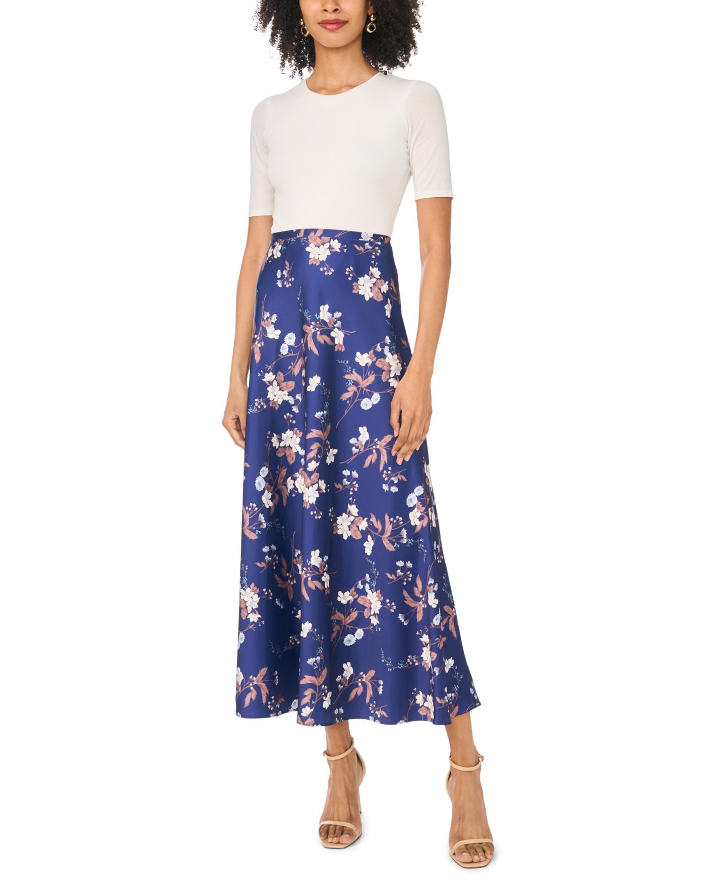 Женская юбка 1.STATE Floral High-Waisted A-Line Bias Cut Maxi, цвет: Синий — фото 2