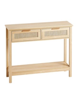 Rattan Accent Console Table with Drawers, Stylish Entryway Storage Table for Home Decor Spaces