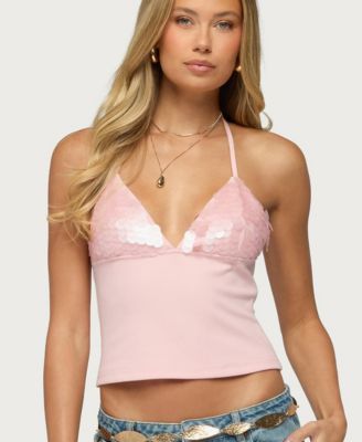 Women's Katelyn Sequin-Halter Sleeveless Top