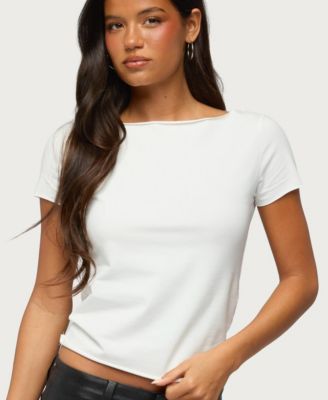 Women's Rea Shredded-Cutout Lace Boat Neck Top