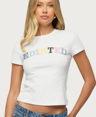 Women's Patchwork Baby Short-Sleeve Crewneck Graphic T-Shirt
