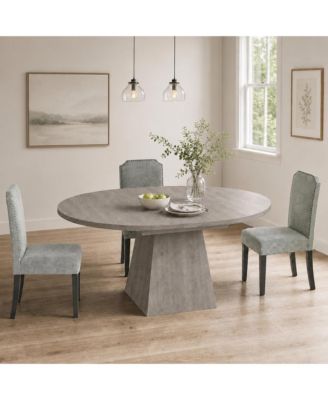 47"-63" Extendable Round Dining Table for 4-6 - Thickened Top and Square Pedestal Base, Modern Table (Table Only)