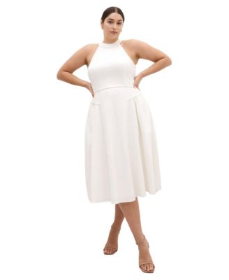 Plus Size Halter Jacquard A-Line Midi Dress