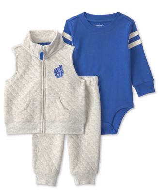 Baby Boys' Full-Zip Varsity Quilted Vest, Bodysuit and Pants, 3-Piece Set