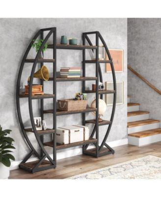 5-Tier Oval Bookshelf with Industrial Frame