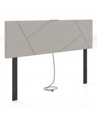 Geometric Upholstered Headboard for Full and Queen Size Bed with Charging Station
