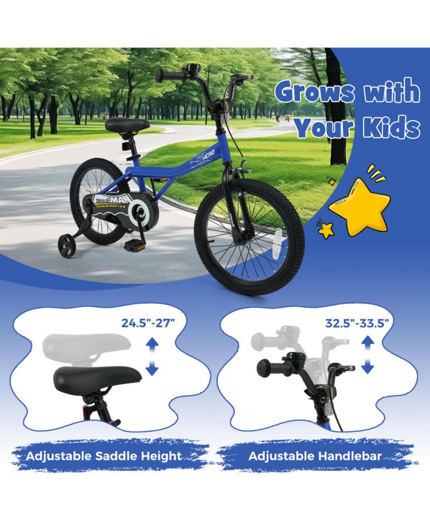 Детская игрушка HONGGE 18-Inch Kids Bike with Removable Training Wheels and Dual Hand Brakes, 132 lbs Capacity, 4–8 лет, цвет: Тёмно-синий — фото 4