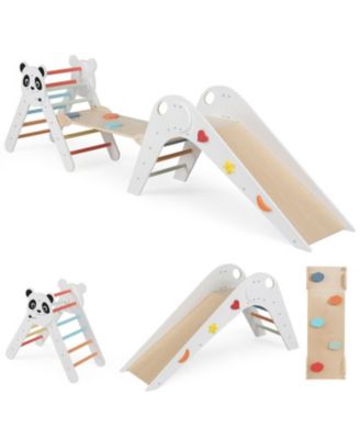 Ages 3+ Montessori Foldable 3-Piece Climbing Triangle, Slide, and Balance Bridge Set
