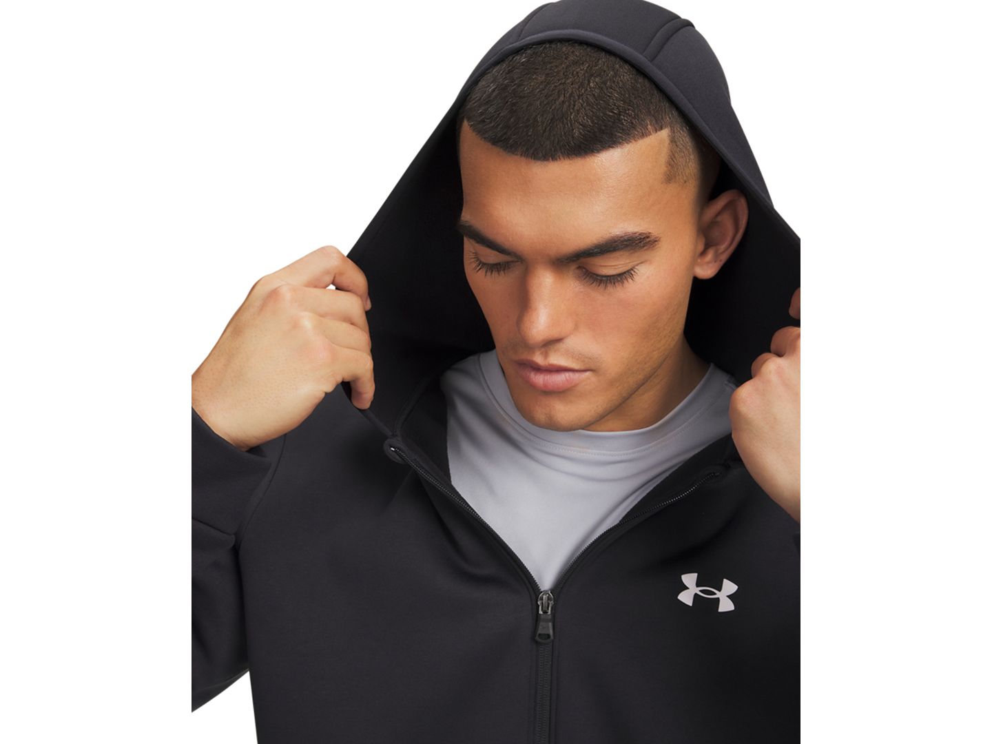 Мужское худи Under Armour Armour Fleece, цвет: Чёрный / Белый — фото 2