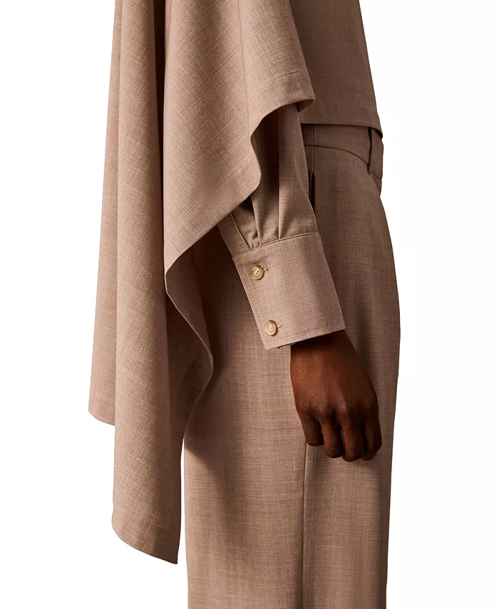 Women's Long-Sleeve Point-Collar Scarf-Draped Front Blouse - thumbnail 4