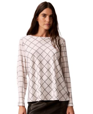 Women's Plaid Long-Sleeve Cowl-Back Blouse