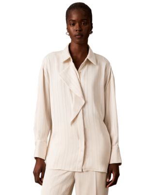 Women's Satin-Stripe Long-Sleeve Blouse