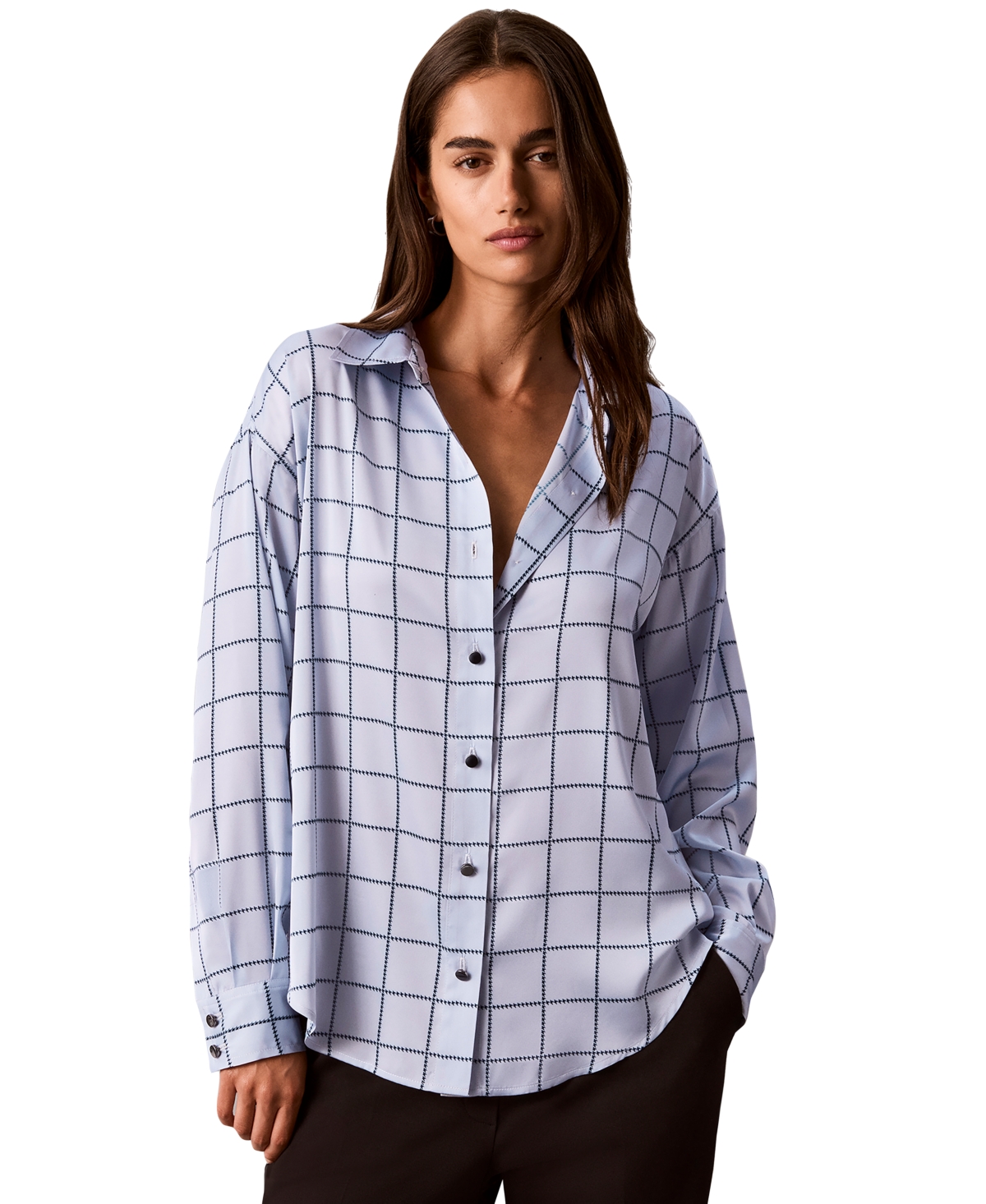 Calvin Klein Women's Plaid Long-Sleeve Button-Up Shirt