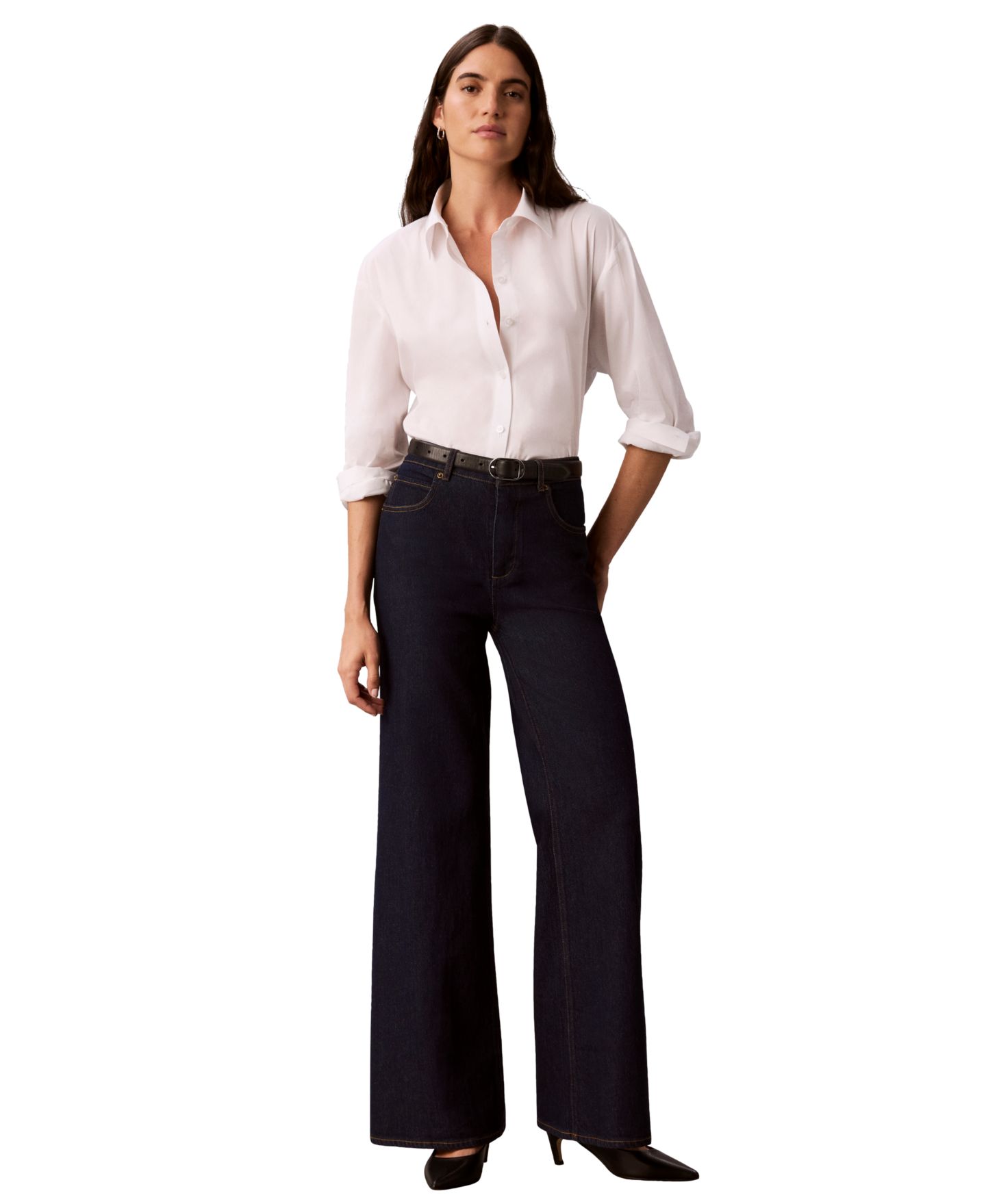Женские джинсы Calvin Klein High-Rise Wide-Leg Flare, цвет: Варёный — фото 2