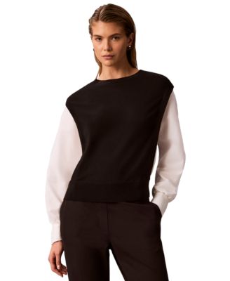 Women's Crewneck Long-Sleeve Colorblock Sweater