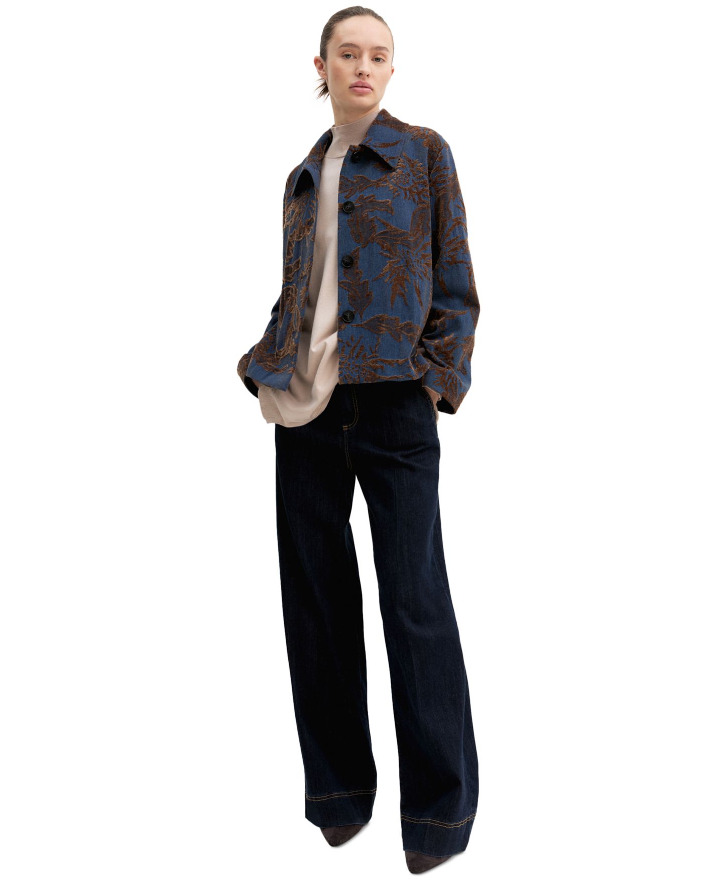 Женская куртка Emme Marella Floral-Pattern Lined Denim Jacket, цвет: Синий — фото 2