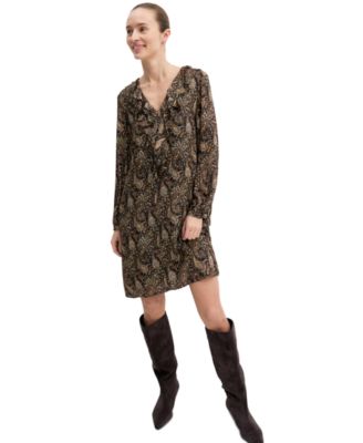 Women's Emmfebe Long-Sleeve Ruffle Paisley-Print Dress