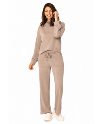 Women's Mock-Neck Long-Sleeve Wide-Leg Modal-Blend Top and Pants Set