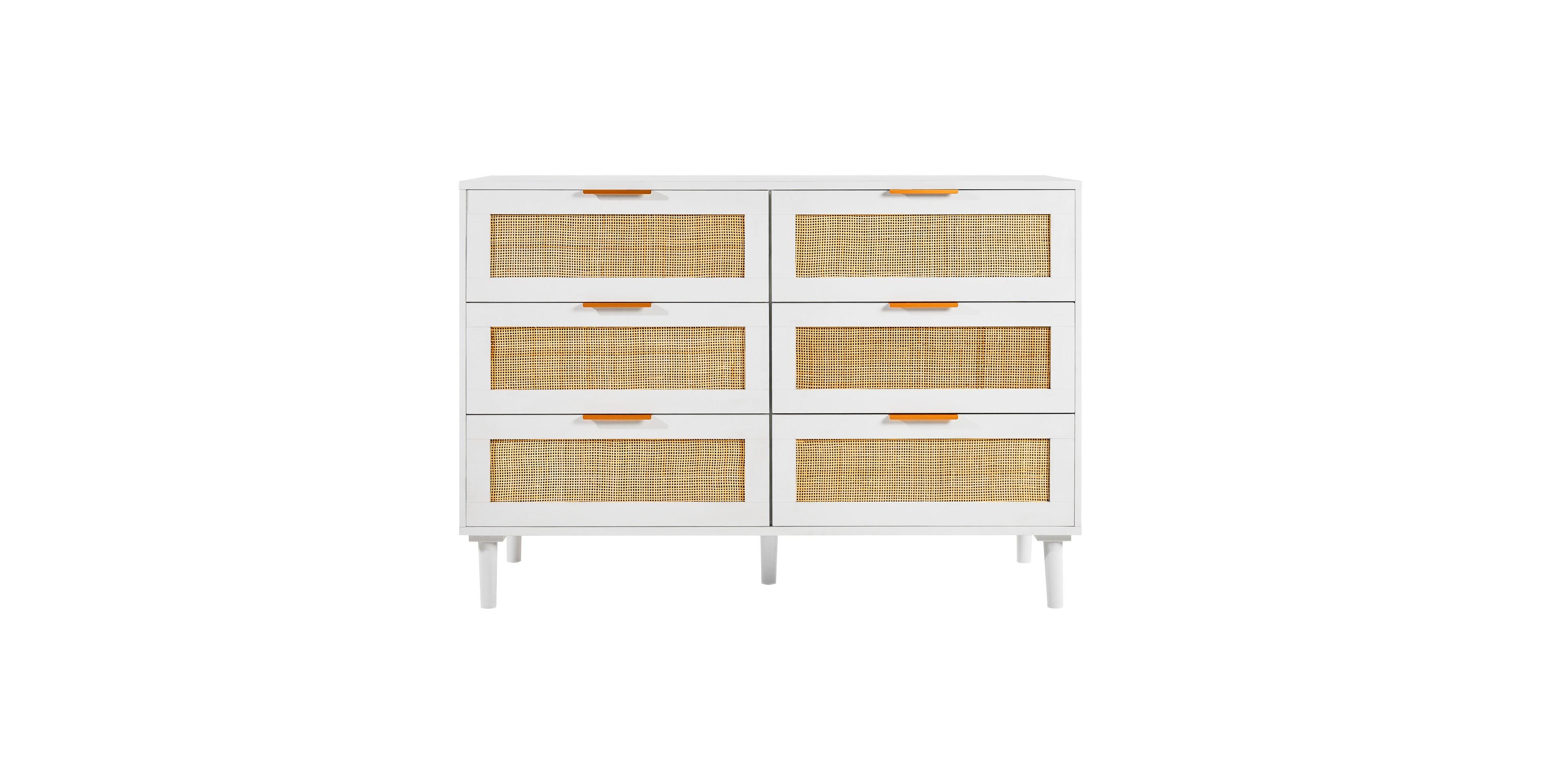 Slickblue 6 Drawer Rattan Dresser with Spacious Storage for Bedroom