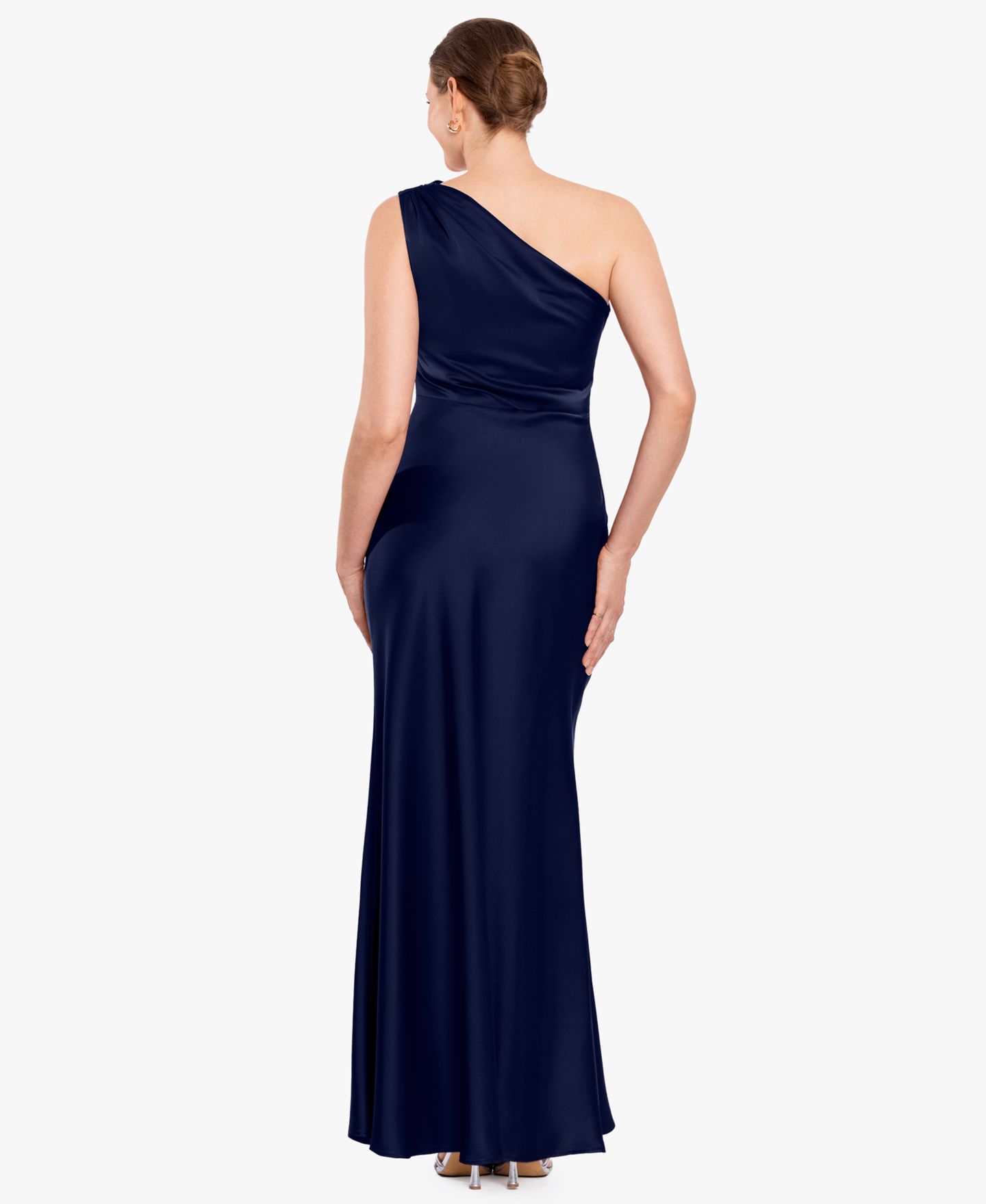 Женское платье Betsy & Adam One-Shoulder Draped Evening Gown, цвет: Тёмно-синий — фото 4