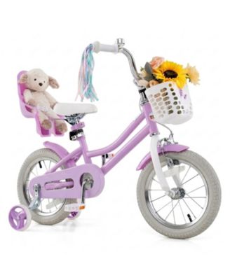 14-Inch Girls Bike with Doll Seat, Dual Brake System & Training Wheels, Ages 3-5
