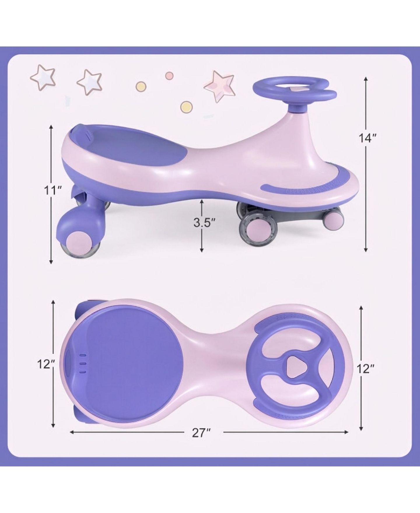 Детская игрушка HONGGE Wiggle Ride-On Car with Flashing Wheels & Anti-Tip Design, Ages 2+, цвет: Фиолетовый — фото 3