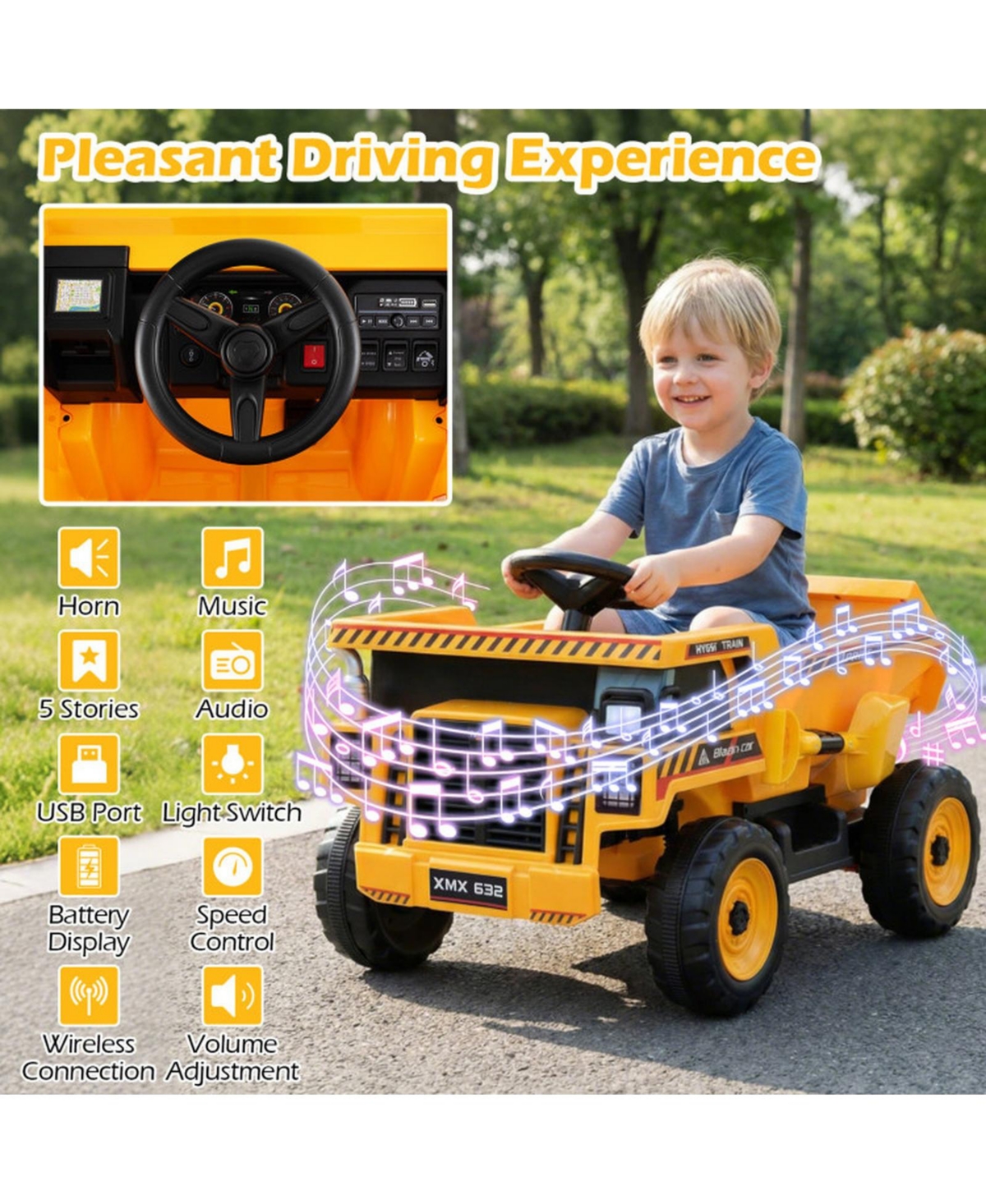 Hongge 24V Construction Truck with Remote Control Ride-On, Ages 3-8