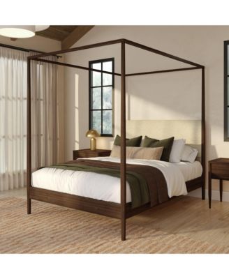Harbor Full Canopy Bed with Upholstered Headboard, Swiss Coffee