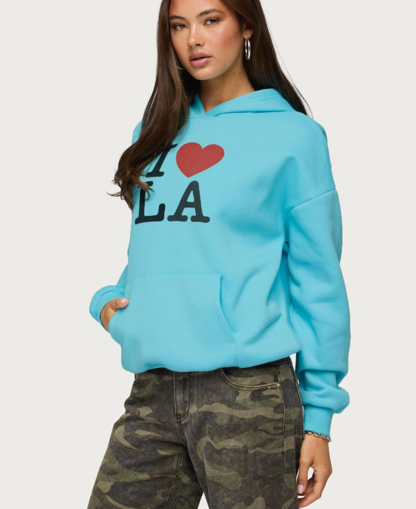 Женское худи Edikted I Heart La, цвет: Бирюзовый — фото 4