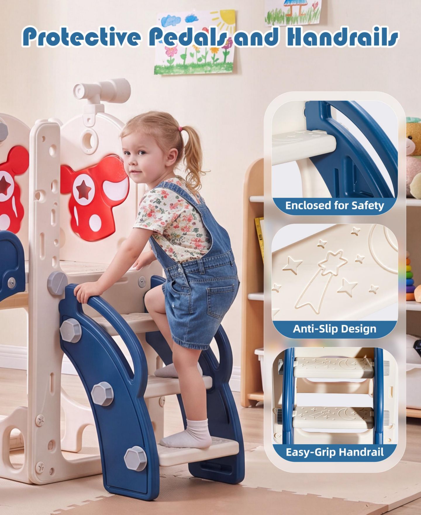 Детская игрушка SUGIFT 7-in-1 Toddler Slide with Basketball Hoop, Golf, Telescope and Hiding Area Play Set, Ages 1-3, цвет: Синий — фото 7