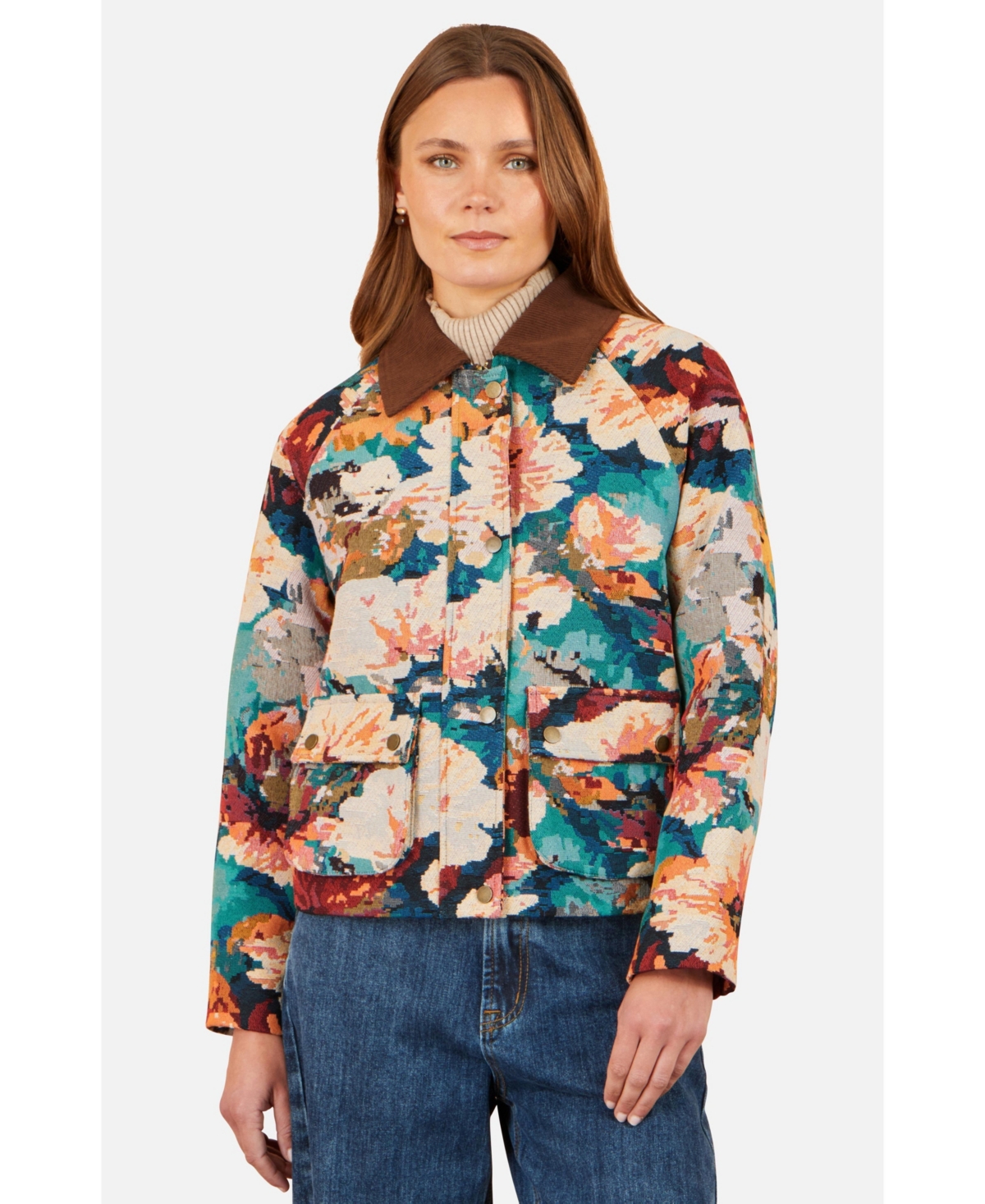 Yumi Women's Floral Woven Collared Bomber Jacket - Multi