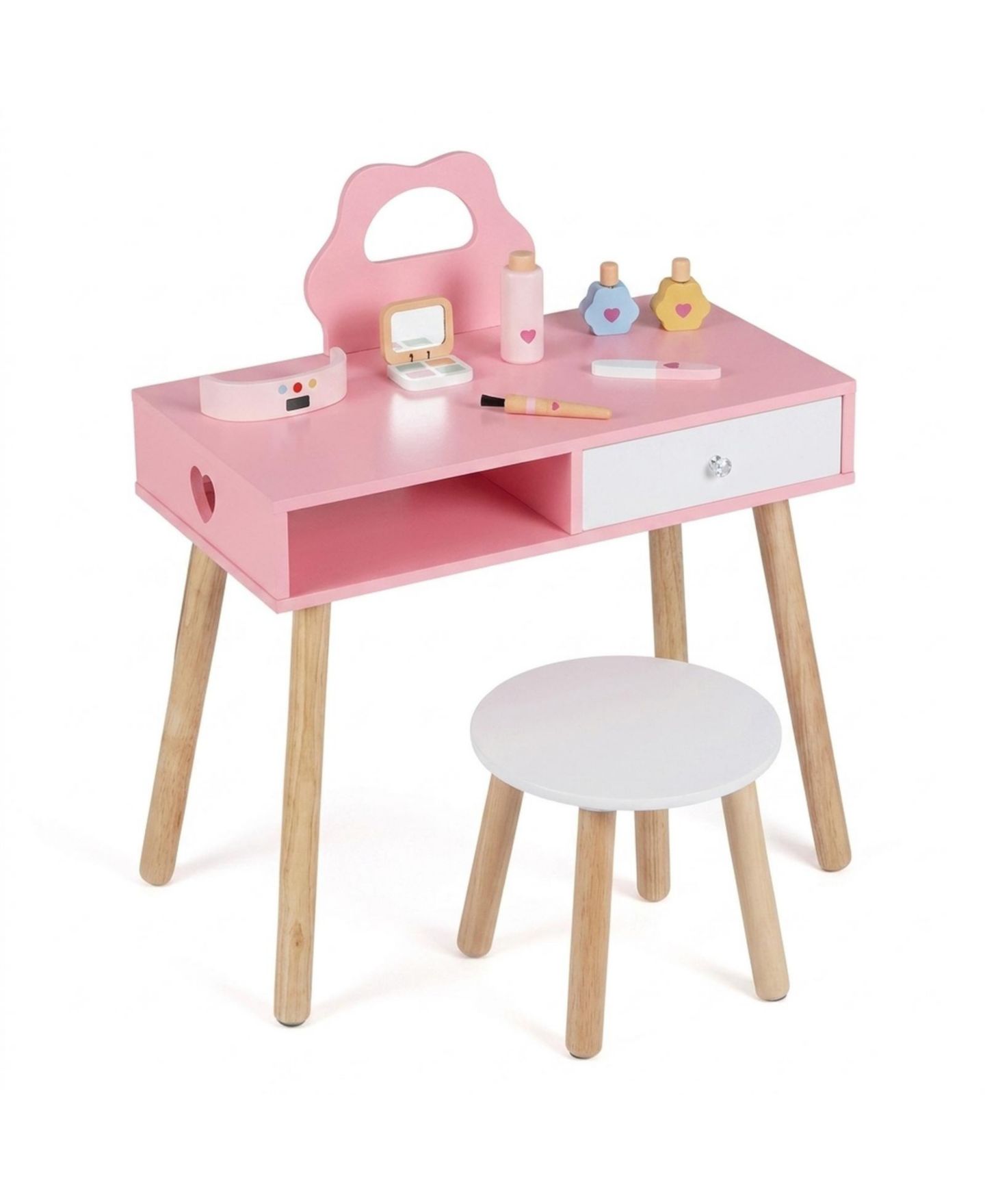 Детские игрушки SUGIFT Pretend Nail Salon 2-in-1 3-Piece Table, Chair, and Stool Set, Ages 3-8, цвет: Розовый — фото 5