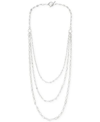 Touch of Silver Three Row Layer Necklace in Silver-Plated Metal