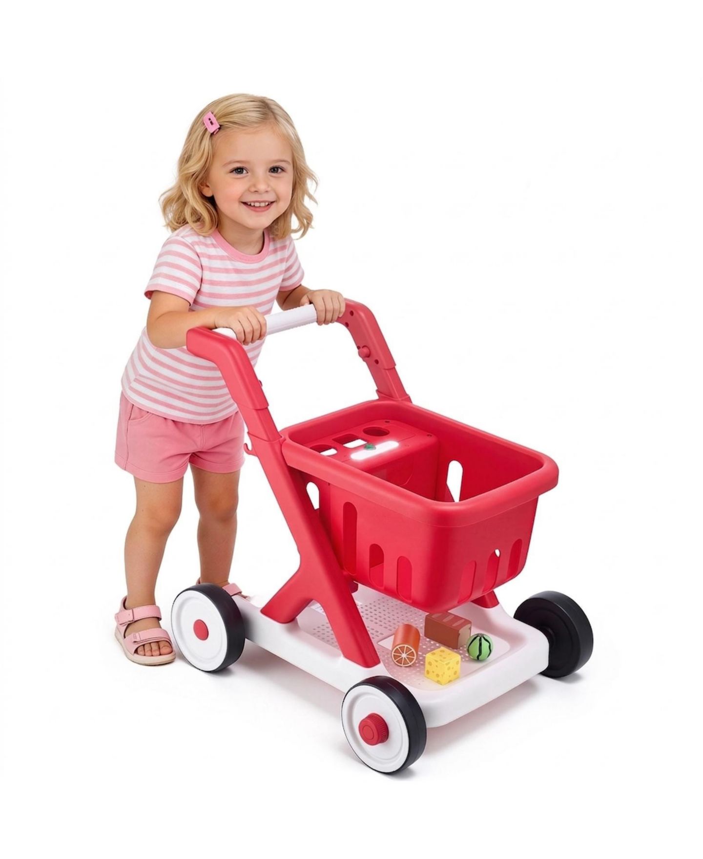 Детская игрушка HONGGE Scan and Sort Kids Shopping Cart with Pretend Food Light-Up Scanner and Adjustable Handle Ages 2 Plus, цвет: Красный — фото 4
