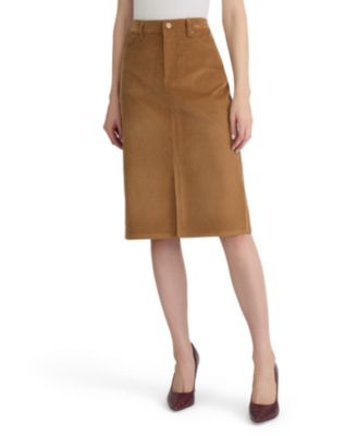 Women's Lexington High-Waisted Pencil Center-Front Slit Corduroy Midi Skirt