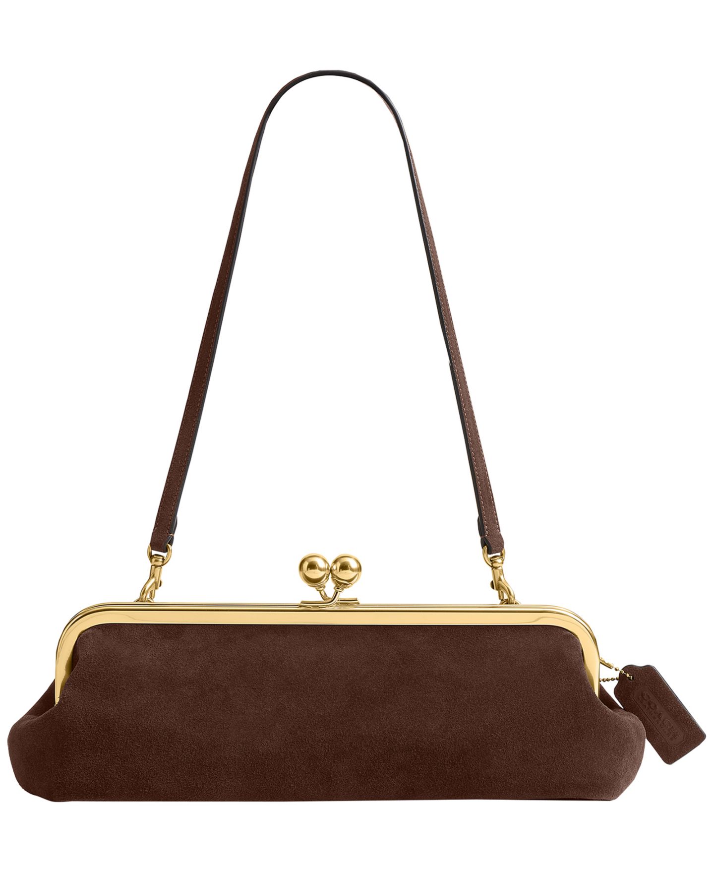 Женская сумка COACH Kisslock Small Suede Frame 30, цвет: Латунный / Шоколадный — фото 1