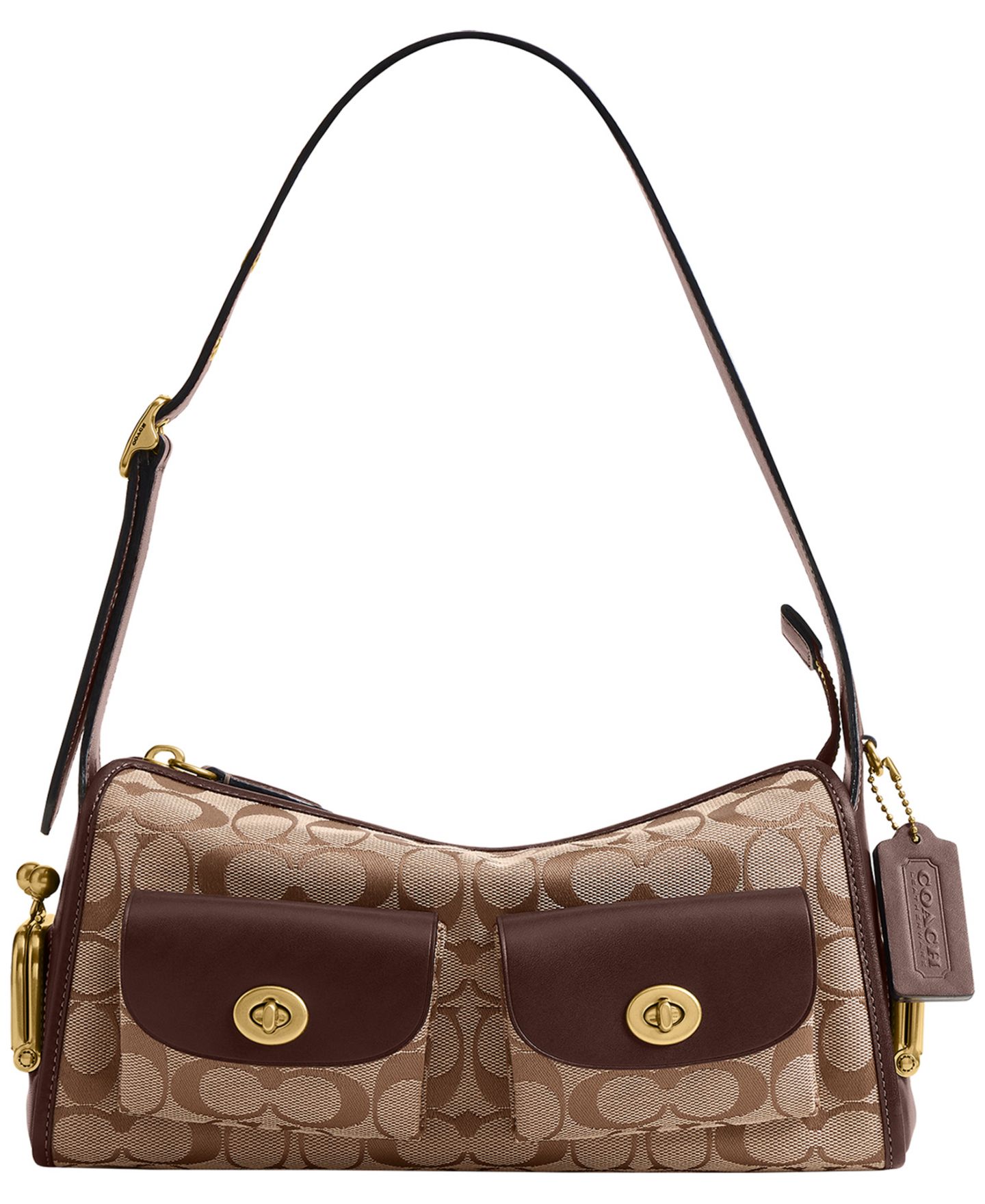 Женская сумка COACH Originals Haversack Turnlock Medium Signature Jacquard Shoulder Bag 27, цвет: Латунный / Хаки кленовый — фото 1