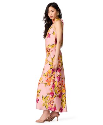 Steve Madden Floral-Print Satin Halter Wedding-Guest Dress