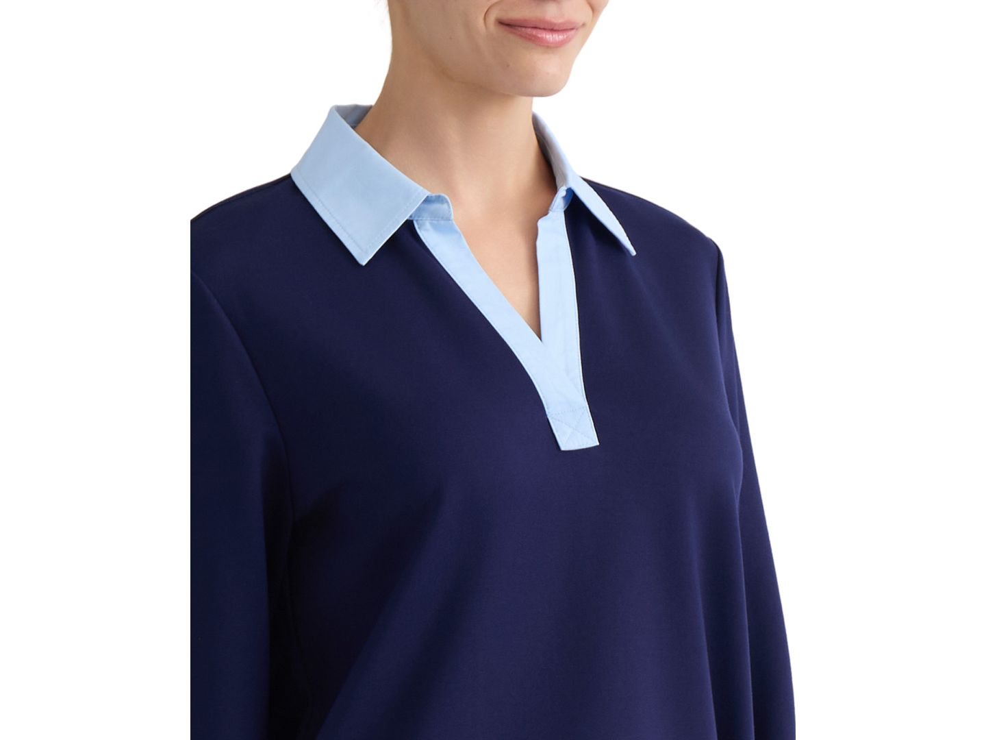 Женский топ Jones New York V-Neck Twofer, цвет: Тёмно-синий / Синий — фото 3