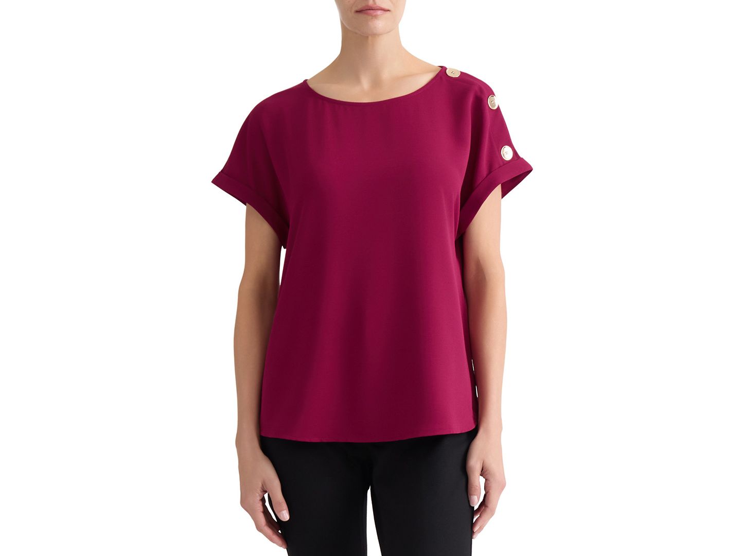 Женская блузка Jones New York Shoulder-Button-Detail Boat-Neck Short-Sleeve Blouse, цвет: Ягодный красный — фото 2