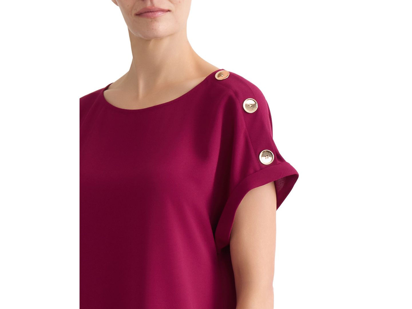 Женская блузка Jones New York Shoulder-Button-Detail Boat-Neck Short-Sleeve Blouse, цвет: Ягодный красный — фото 4