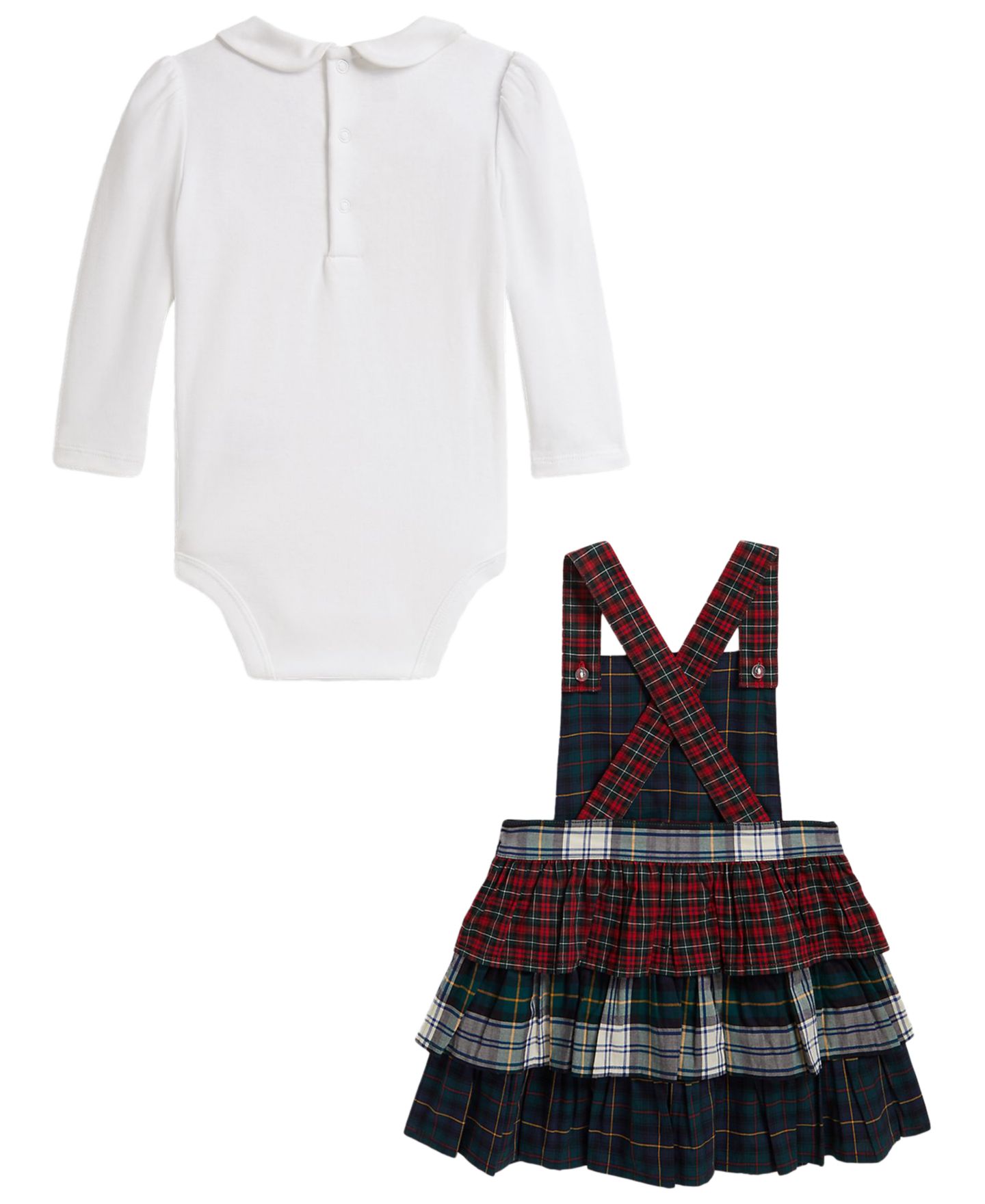 Polo Ralph Lauren Baby Girls' Long-Sleeve Cotton Bodysuit and Tiered Plaid Dress, 2-Piece Set, цвет: Белый / Тёмно-синий — фото 2