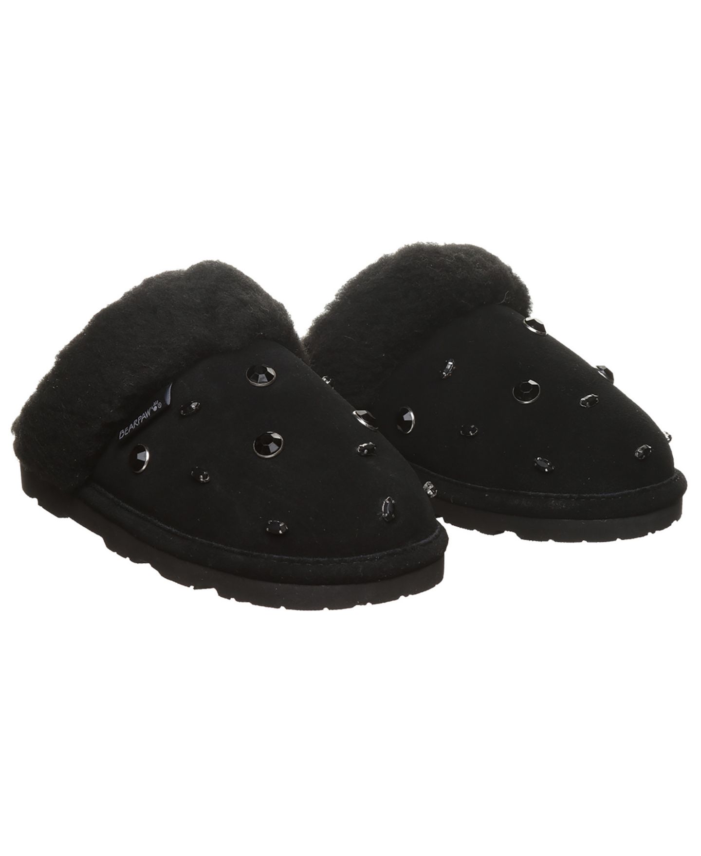 Женские тапочки BEARPAW Loki Nova Embellished Suede Scuff Slippers, цвет: Чёрный — фото 7